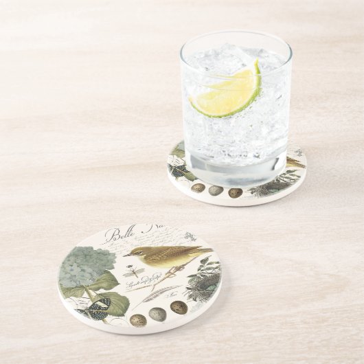 moderne  vogel en nest zandsteen onderzetter (Zijkant)