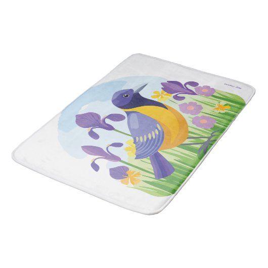 Moderne Vogel met Iris Bloem Patroon Badmat (Gekanteld)