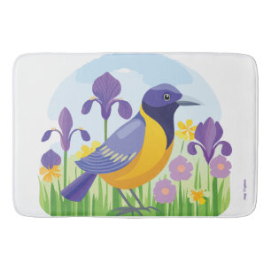 Moderne Vogel met Iris Bloem Patroon Badmat