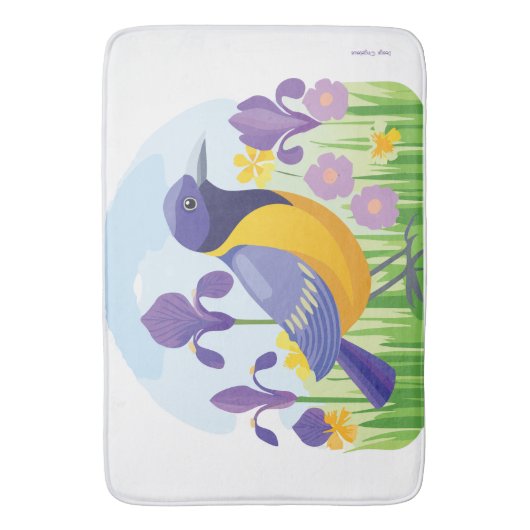 Moderne Vogel met Iris Bloem Patroon Badmat (Voorkant Verticaal)