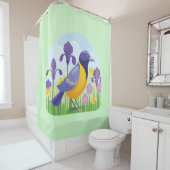 Moderne Vogel met Iris Bloem Patroon Douchegordijn (In situ)