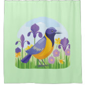 Moderne Vogel met Iris Bloem Patroon Douchegordijn (Voorkant)