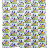 Moderne Vogel met Iris Bloem Patroon Douchegordijn (Voorkant)