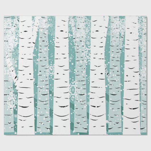 moderne vogelbomen in sneeuw cadeaupapier (Vlak)