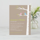 Moderne vogelparen Baby shower Uitnodiging neutraa (Staand voorkant)