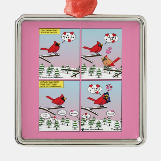 Moderne vogelparing roept Comic Metalen Ornament (Voorkant)