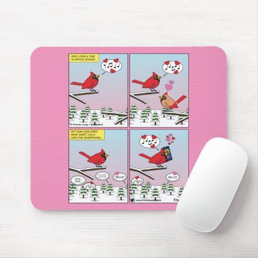 Moderne vogelparing roept Comic Muismat (Met muis)