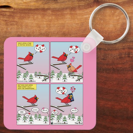 Moderne vogelparing roept Comic Sleutelhanger (Achterkant)