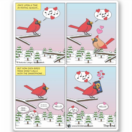 Moderne vogelparing roept Comic Sticker (Voorkant)