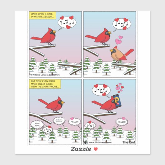 Moderne vogelparing roept Comic Sticker (Vel)