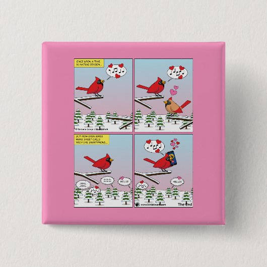 Moderne vogelparing roept Comic Vierkante Button 5,1 Cm (Voorkant)