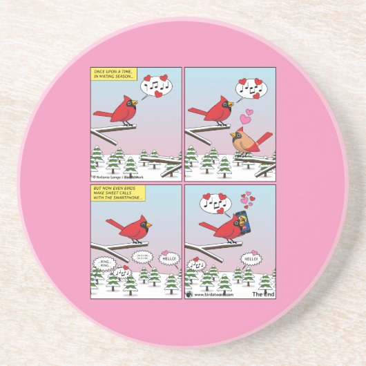 Moderne vogelparing roept Comic Zandsteen Onderzetter (Voorkant)