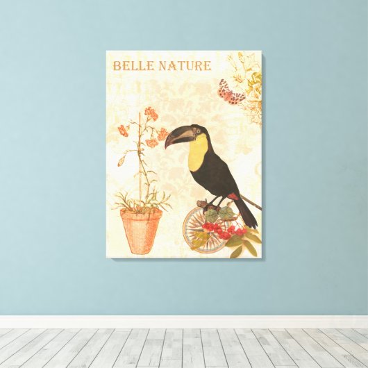 Moderne vogelroze vlinder canvas afdruk (Insitu (Houten vloer))