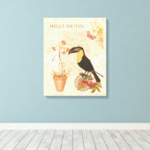 Moderne vogelroze vlinder canvas afdruk (Insitu (Houten vloer))