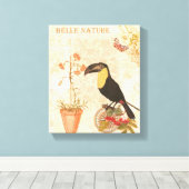 Moderne vogelroze vlinder canvas afdruk (Insitu (Houten vloer))