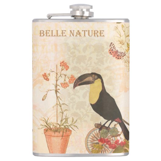 Moderne  vogelroze vlinder heupfles (Voorkant)