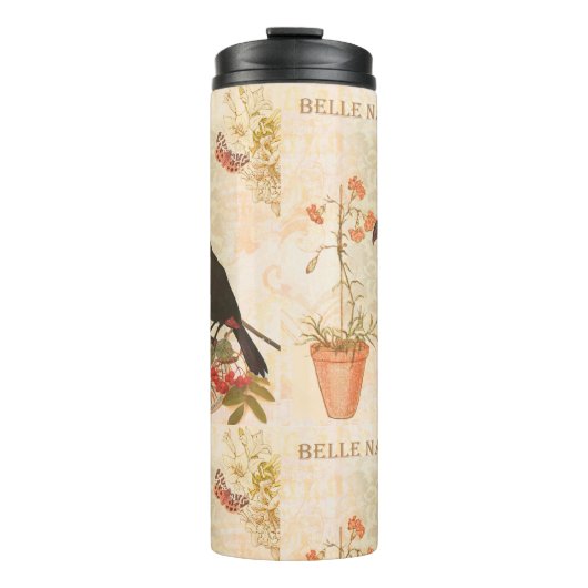 Moderne  vogelroze vlinder thermosbeker (Voorkant)