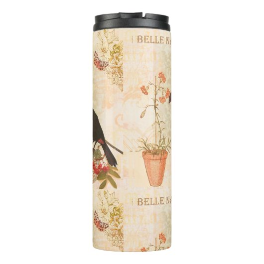 Moderne  vogelroze vlinder thermosbeker (Achterkant)