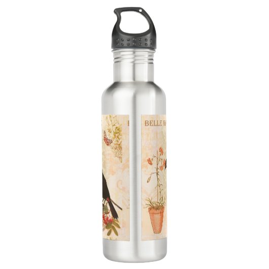 Moderne vogelroze vlinder waterfles (Achterkant)