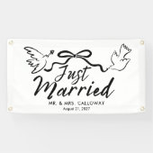 Moderne vogels en boog net getrouwd auto banner (Horizontaal)