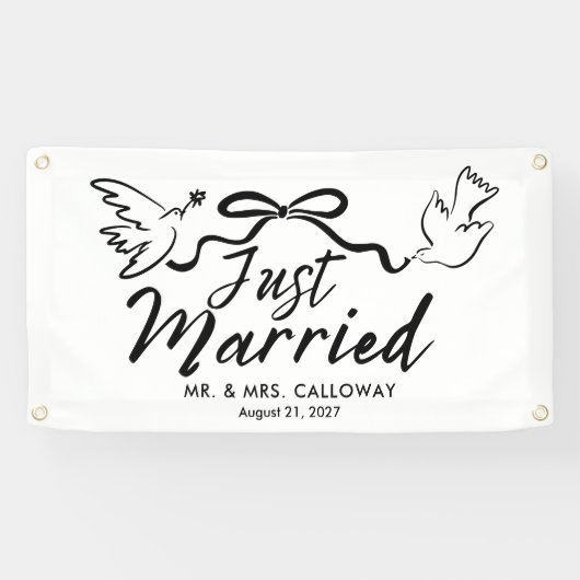 Moderne vogels en boog net getrouwd auto banner (Horizontaal)