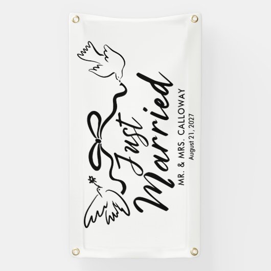 Moderne vogels en boog net getrouwd auto banner (Verticaal)