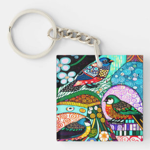 Moderne vogels met vet gedrukt patroon sleutelhanger