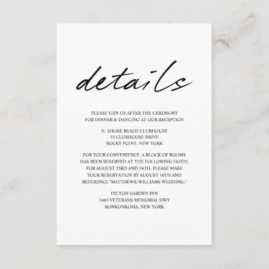 Moderne Vogels van een Veer Bruiloft Details Informatiekaartje (Voorkant)