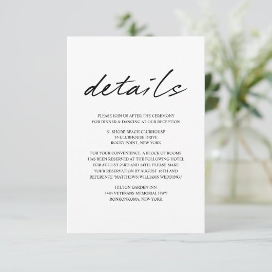 Moderne Vogels van een Veer Bruiloft Details Informatiekaartje (Staand voorkant)