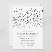 Moderne Vogels van een Veer Zwart-Wit Bruiloft Kaart (Voorkant)