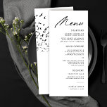 Moderne Vogels van een Veer Zwart-Wit Bruiloft Menu<br><div class="desc">Deze moderne,  stijlvolle trouwmenu's zijn eenvoudig aan te passen! Ze zijn voorzien van elegante topografie-uitlezing,  "Menu" in puur zwart,  evenals een kudde vogels op de rug.</div>