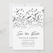 Moderne Vogels van een Veer Zwart-Wit Bruiloft Save The Date (Voorkant)