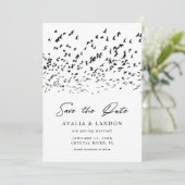 Moderne Vogels van een Veer Zwart-Wit Bruiloft Save The Date (Staand voorkant)