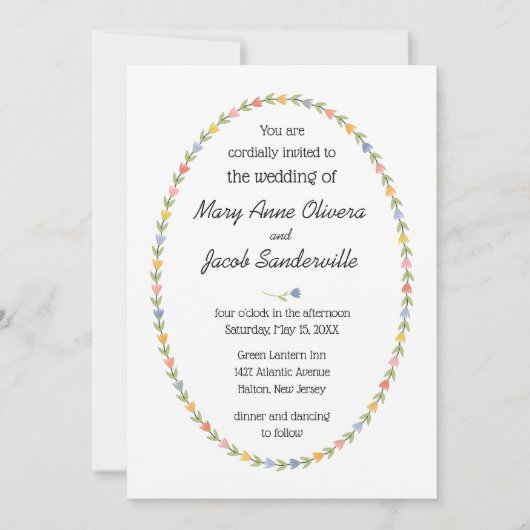 Moderne volkskunst bloemen bruiloft uitnodiging (Voorkant)