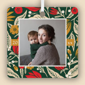 Moderne volkskunst Bloemen Foto Kerstvakantie Metalen Ornament