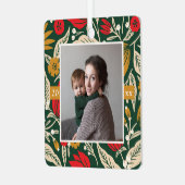 Moderne volkskunst Bloemen Foto Kerstvakantie Metalen Ornament (Voorkant links)