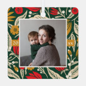 Moderne volkskunst Bloemen Foto Kerstvakantie Metalen Ornament (Achterkant)