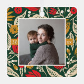 Moderne volkskunst Bloemen Foto Kerstvakantie Metalen Ornament (Voorkant)