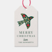 Moderne volkskunst Bloemenvogel Kerstvakantie Cadeaulabel (Voorkant)