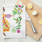 Moderne volkskunst Mexicaanse stijl Bloemenmeisje Theedoek (Quarter Fold)