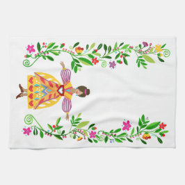 Moderne volkskunst Mexicaanse stijl Bloemenmeisje Theedoek