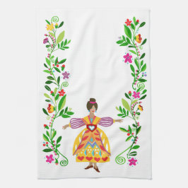 Moderne volkskunst Mexicaanse stijl Bloemenmeisje Theedoek