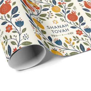 Moderne Volkskunst Shana Tovah Botanisch Cadeaupapier