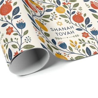 Moderne Volkskunst Shana Tovah Botanisch Cadeaupapier