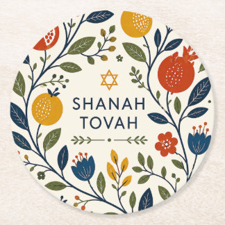Moderne Volkskunst Shana Tovah Botanisch Ronde Kartonnen Onderzetter