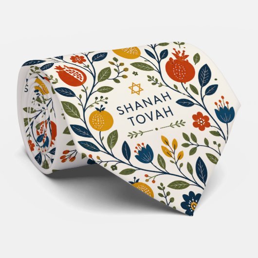 Moderne Volkskunst Shana Tovah Botanisch Stropdas (Opgerold)