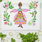 Moderne volkskunst stijl Afro-Amerikaans Bloemenme Theedoek (Gevouwen)