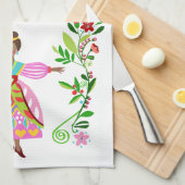 Moderne volkskunst stijl Afro-Amerikaans Bloemenme Theedoek (Quarter Fold)