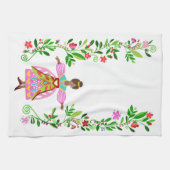 Moderne volkskunst stijl Afro-Amerikaans Bloemenme Theedoek (Horizontaal)