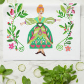 Moderne volkskunst stijl roodharige Bloemenmeisje Theedoek (Gevouwen)